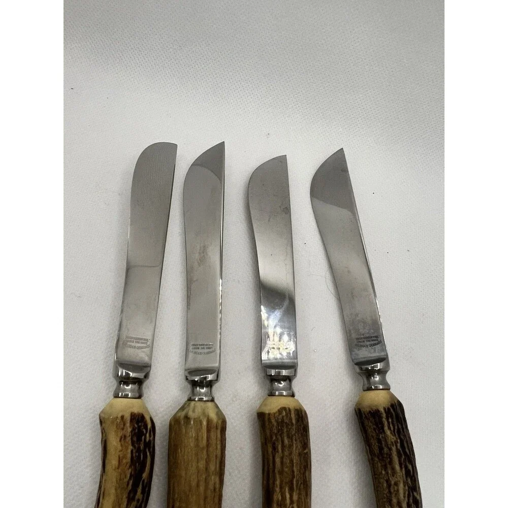 4 Vintage SOLINGEN BARON Germany Stag Handle Steak Knife knives rustic